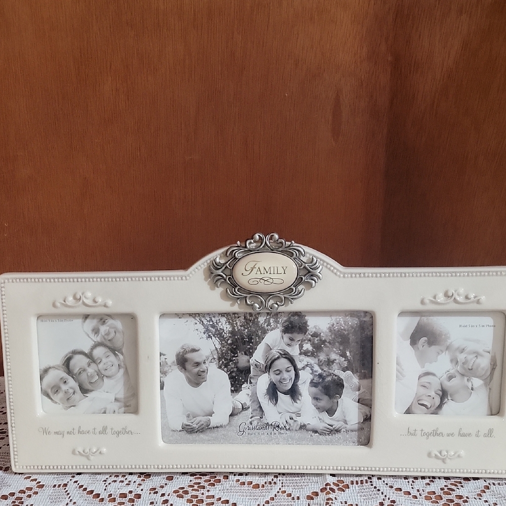 Grasslands Road Ivory Decorative Triple Photo Frame with 'Family' Emblem